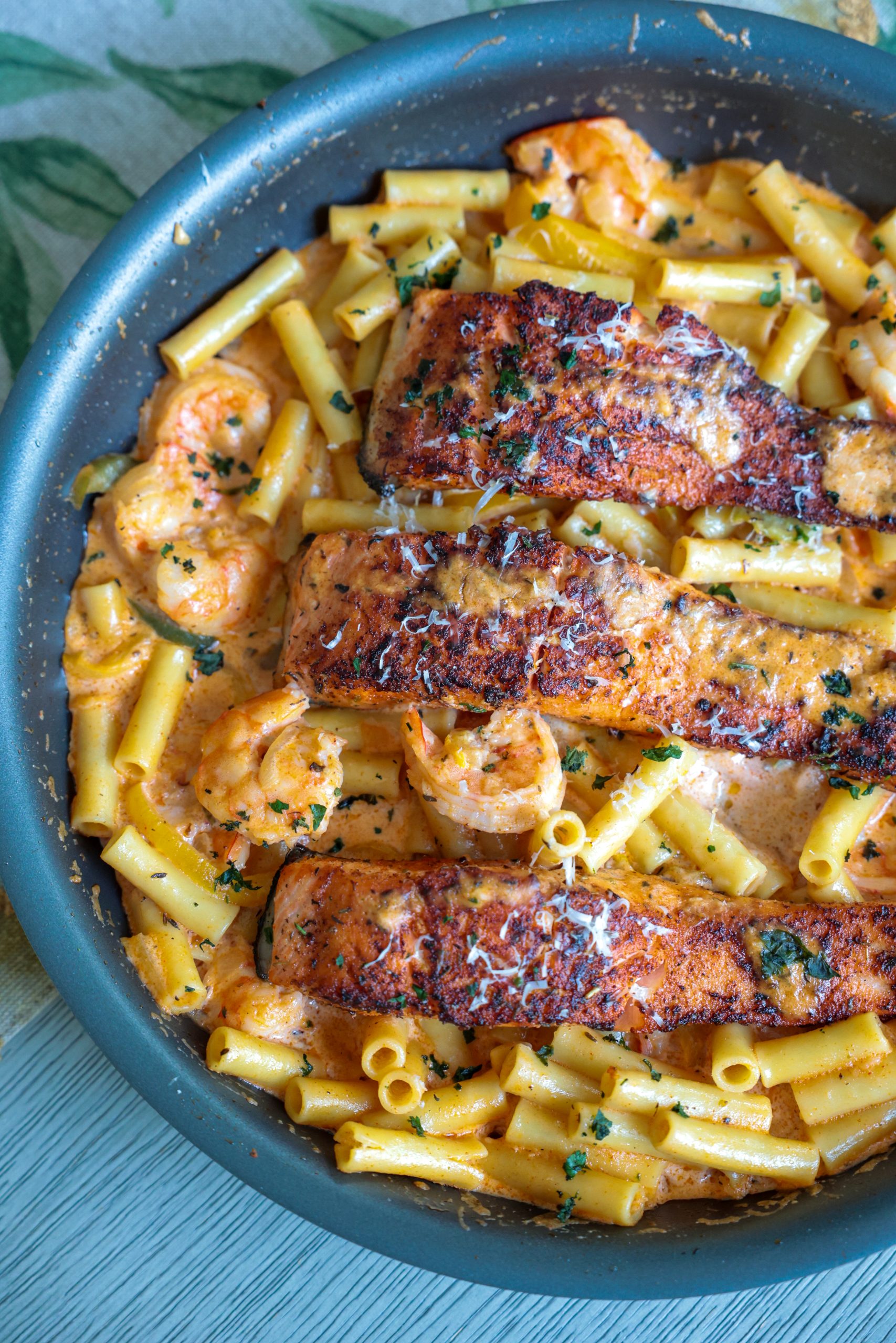 Creamy Rasta Pasta with Salmon 